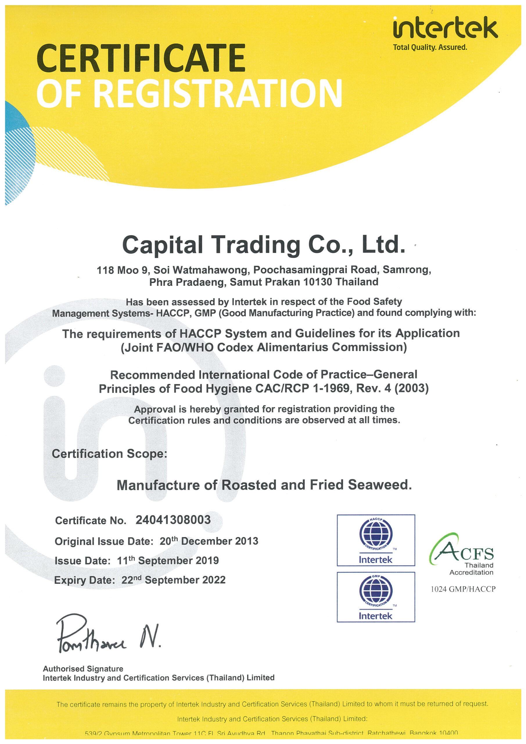 haccp , gmp intertek expiry 22 september 2022 0